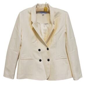 Anthropologie Current Air Double Breasted Blazer Medium Cream Tailored Old Money